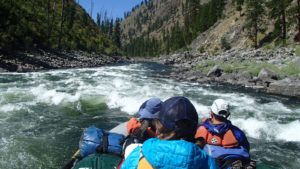 In the middle of Split Rock rapid while whitewater rafting on the Main Salmon River in Idaho with ARTA river trips