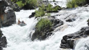 A paddle raft in the middle of Tunnel Chute rapid on the Middle Fork of the American River with ARTA River Trips