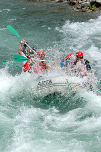 A paddle Raft on the Tuolumne River