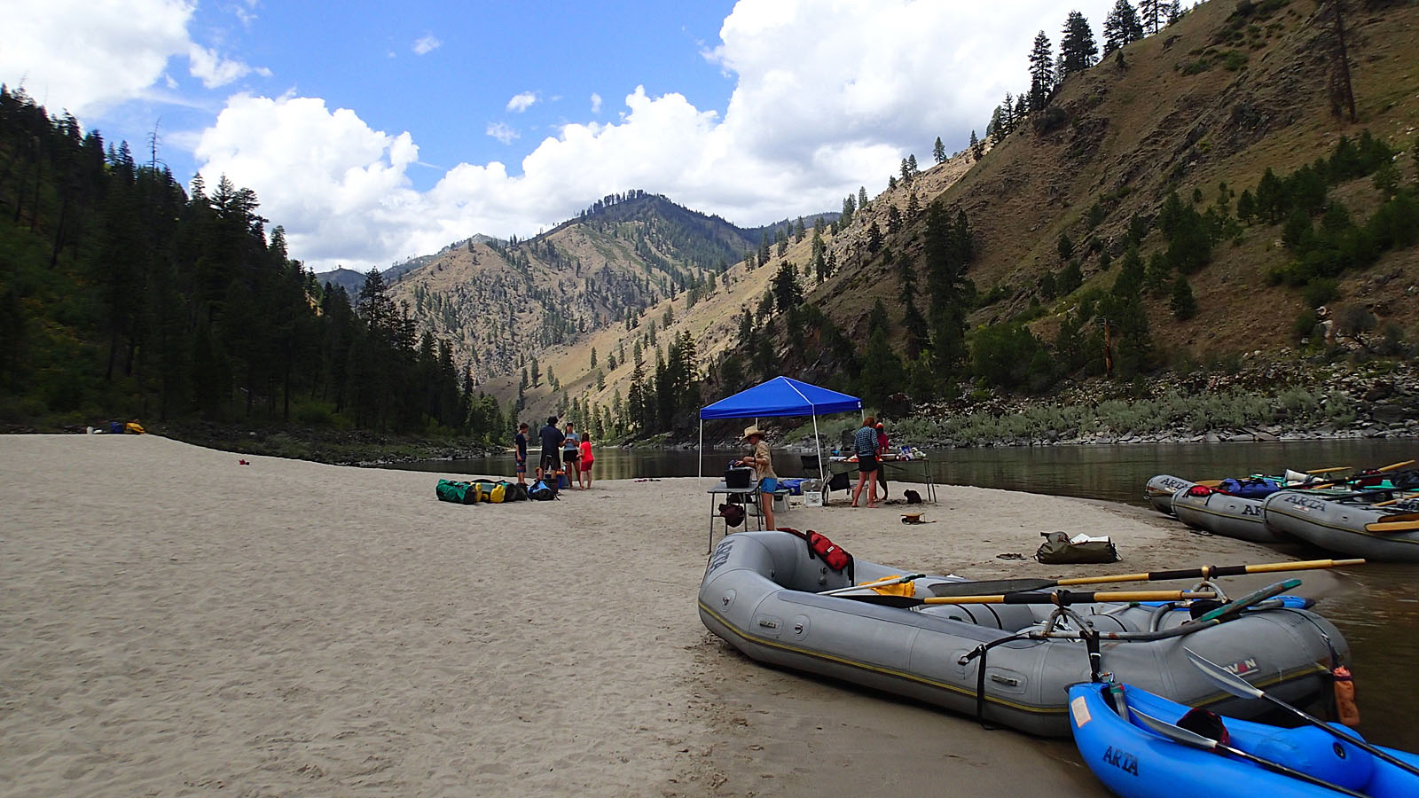 In camp during the Idaho Rowing School on the Main Salmon with ARTA River Trips