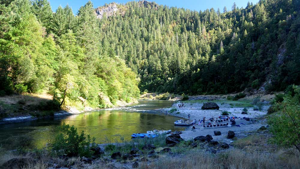 A typically beautiful campsite on the Rogue River in Oregon with ARTA river trips