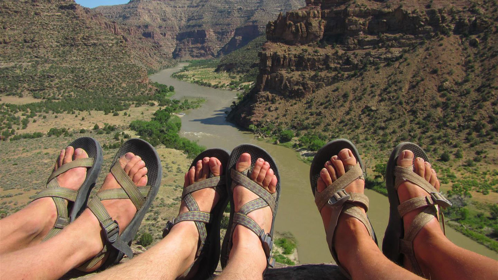 Junior Whitewater School students admire their chacos during a hike on the Green River through Desolations Canyon
