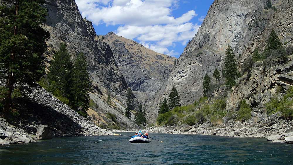 A raft in Impassable Canyon while whitewater rafting on the Middle Fork Salmon River in Idaho with ARTA river trips