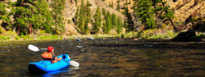 An inflatable kayak on the Middle Fork of the Salmon in Idaho