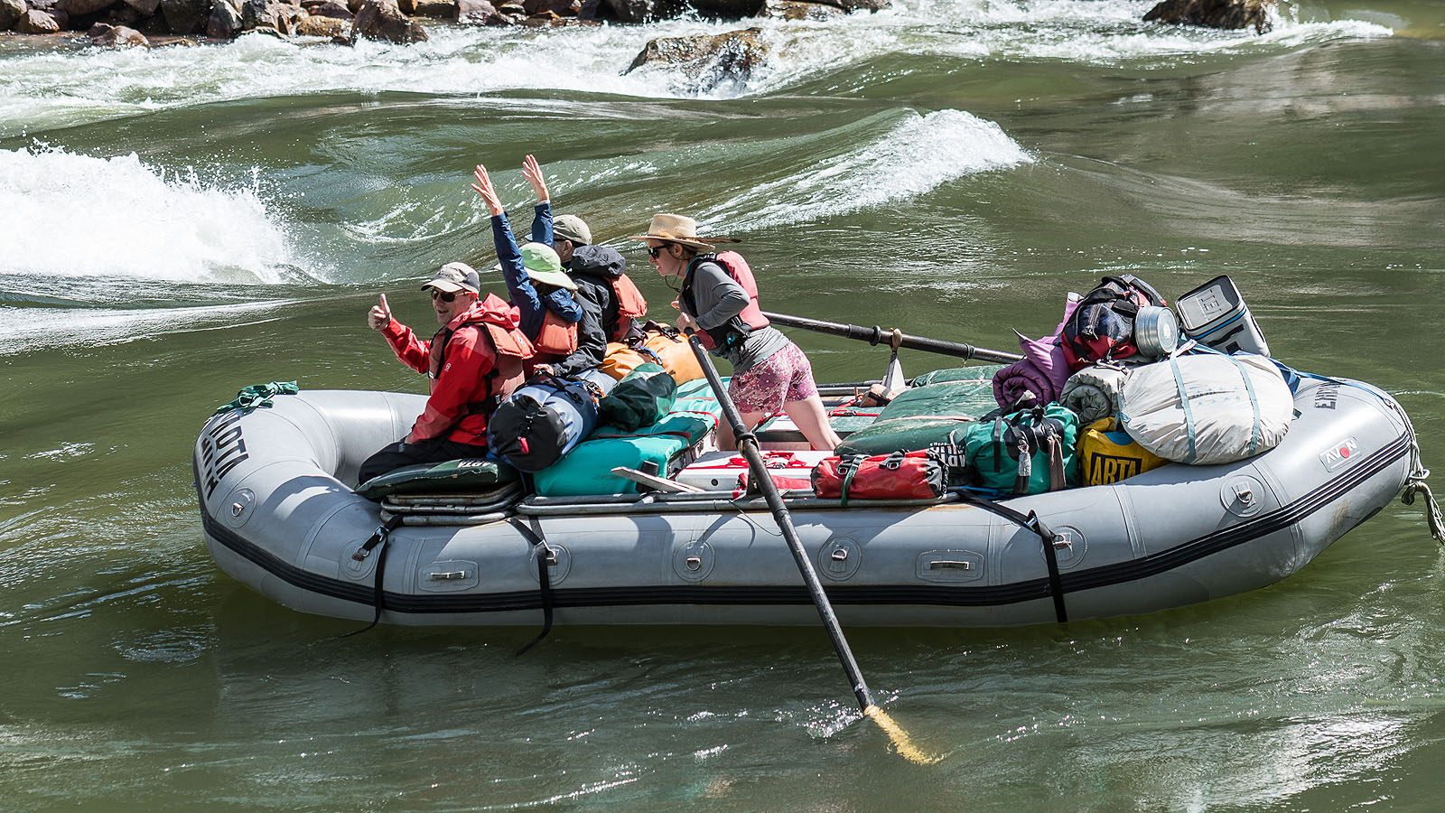 An oar raft enters Black Canyon Rapid on the Main Salmon River in Idaho