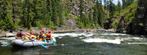 An Oar-paddle Combination raft runs a small rapid on the Selway River in Idaho