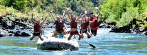 group jumps while on the rogue river, white water rafting oregon