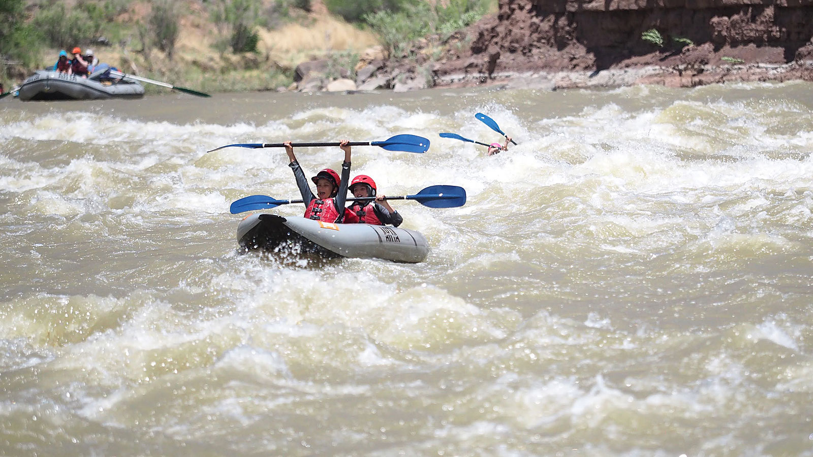 inflatable kayaks on the Green River in Desolation Canyon