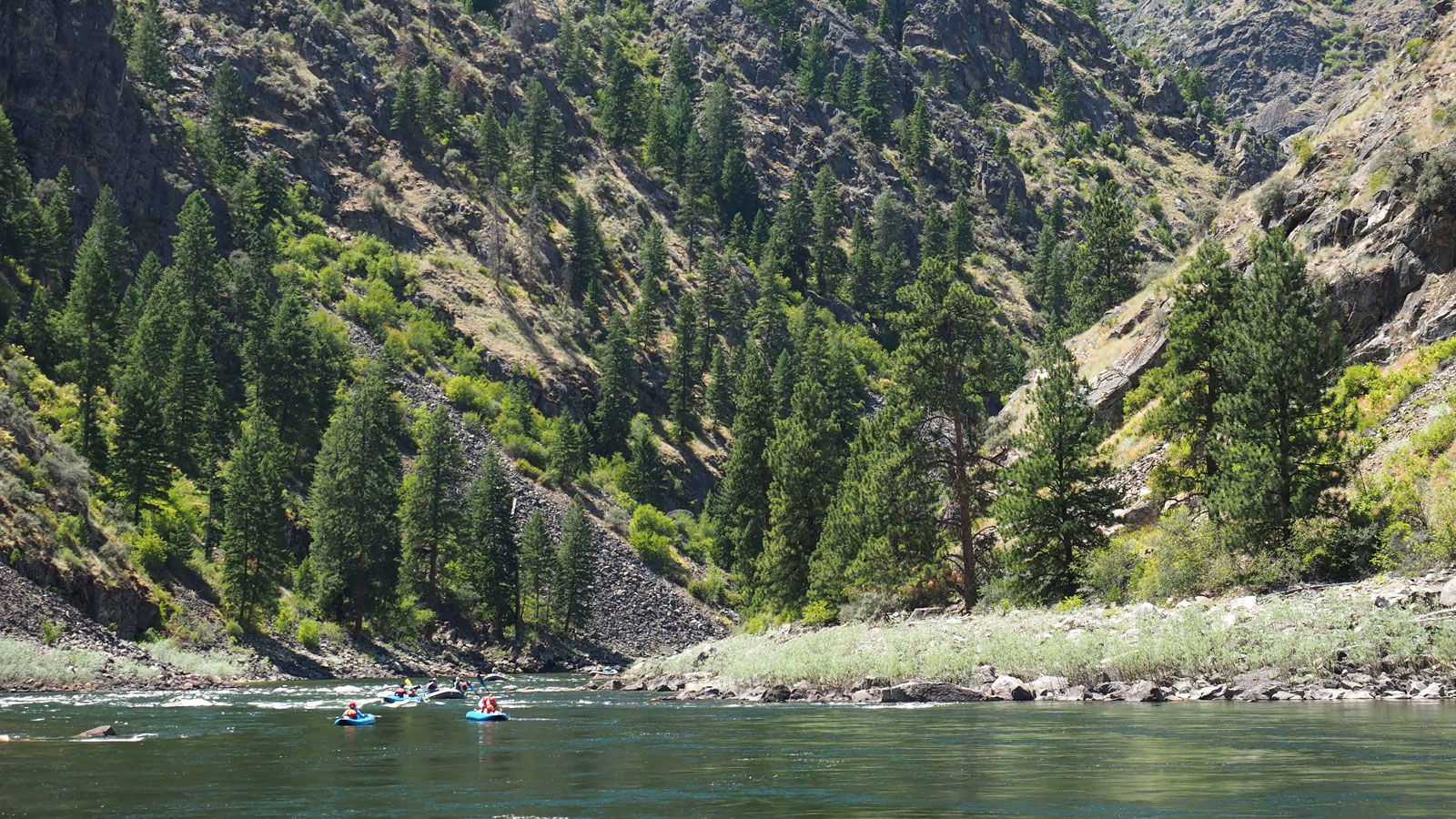 A raft floats on the Main Salmon in Idaho with ARTA River Trips