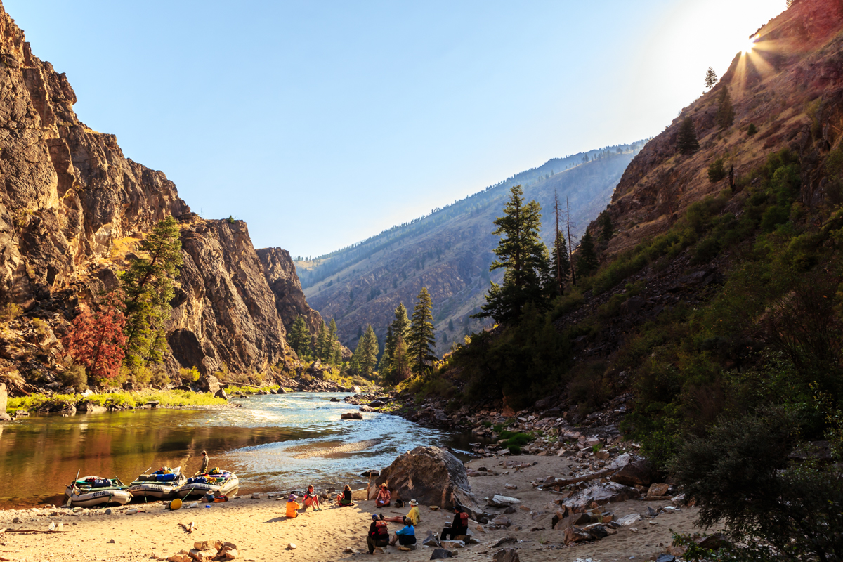 A scenic river winds through a canyon
